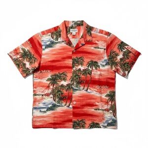 VTG 90s Hawaiian Red Short Sleeve Notched Collar Blouse